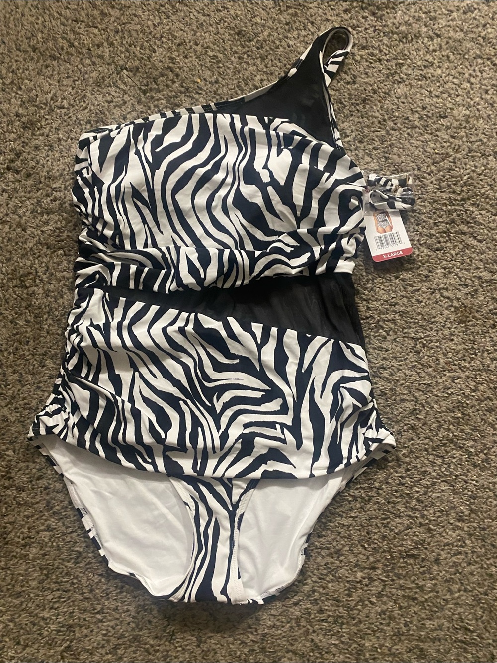 Anne Cole One-Shoulder Zebra Print Swimdress - Black & White